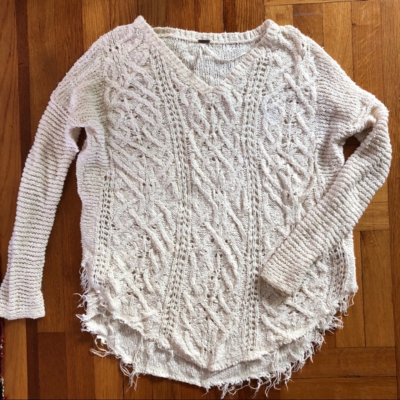 distressed cable knit sweater